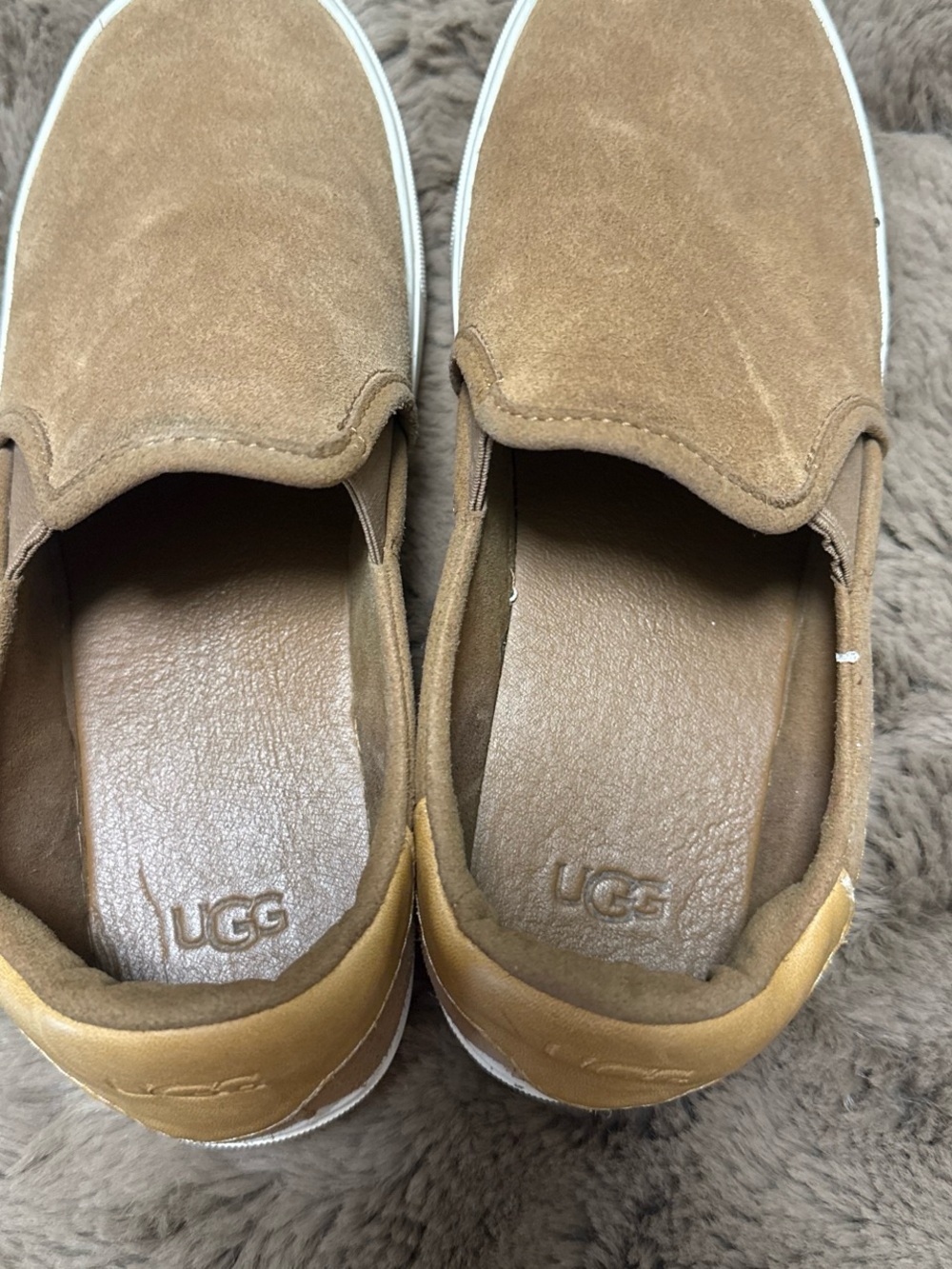 UGG Chestnut Suede Slip-On Sneakers with White Trim